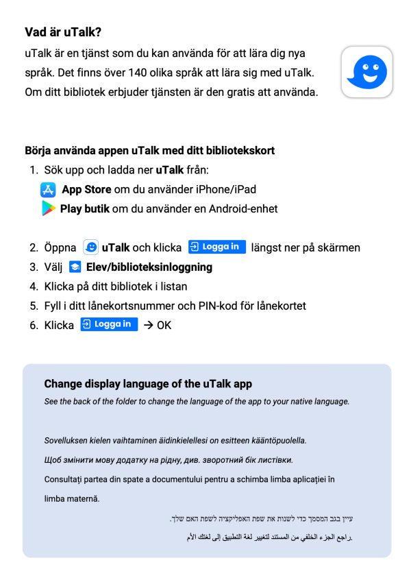 Insidan av en DigiGuide som beskriver vad appen uTalk används till