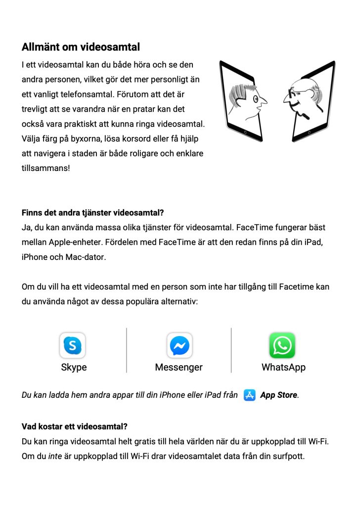 Insidan av en DigiGuide som beskriver videosamtal i allmänhet