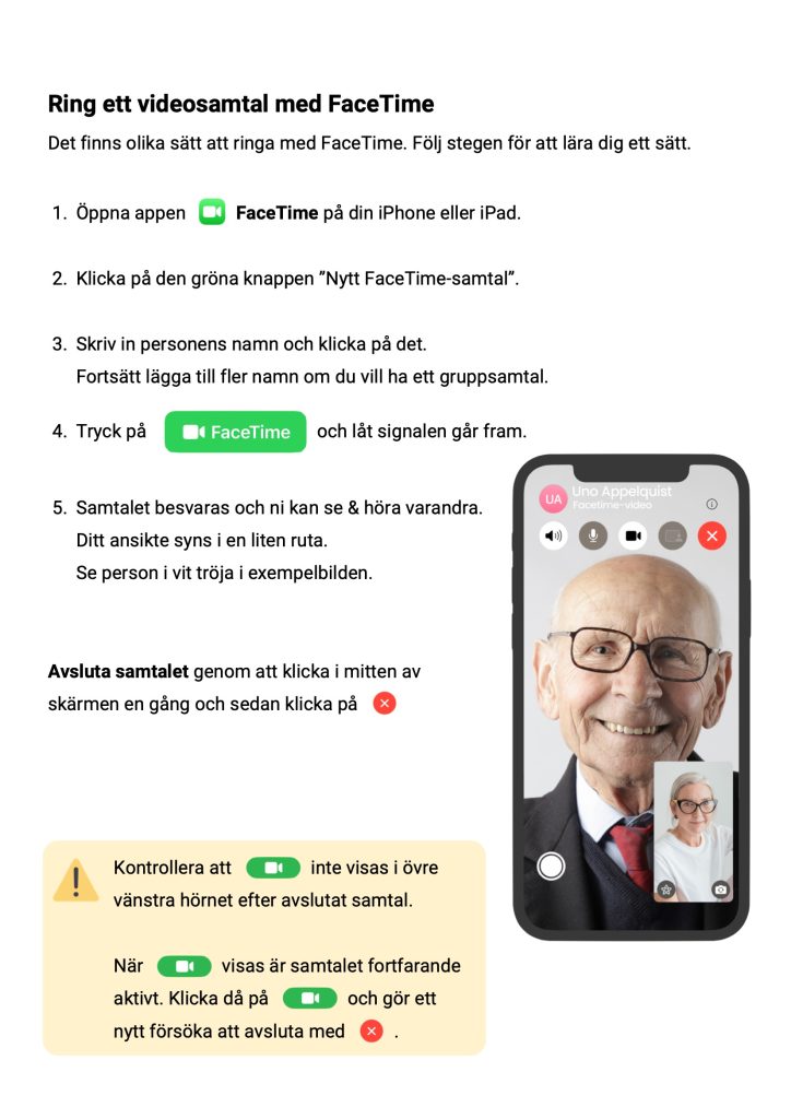 Insidan av en DigiGuide som handlar om hur man gör för att ringa ett videosamtal med FaceTime