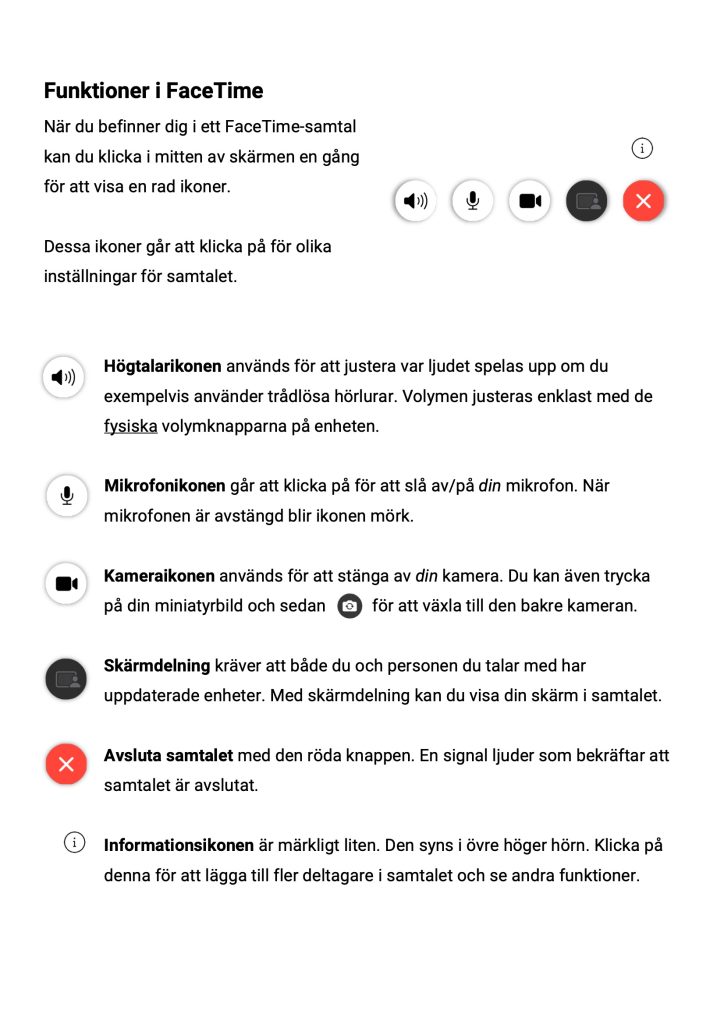 Insidan av en DigiGuide som handlar om funktionerna i Facetime-samtal